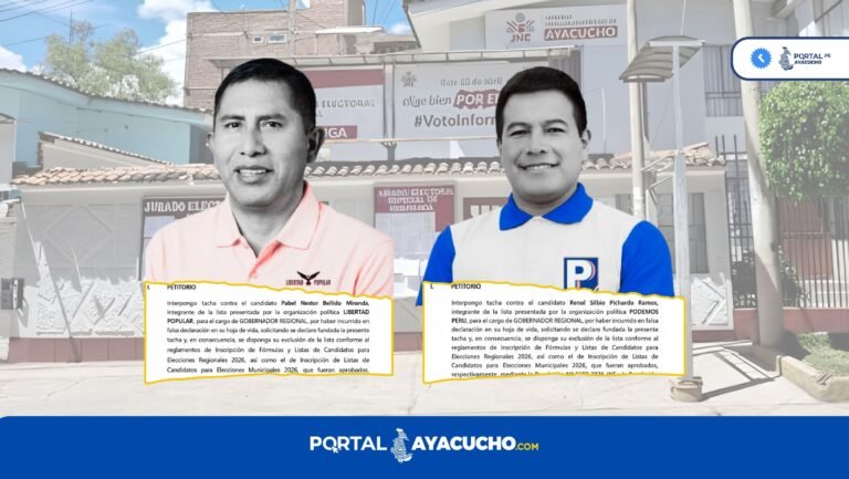 Los recursos fueron interpuestos formalmente ante el Jurado Electoral Especial (JEE) de Huamanga por el ciudadano Alan Joel Tapia Robles, quien se desempeña como asesor legal del Frente de Defensa del Pueblo de Ayacucho (FREDEPA).