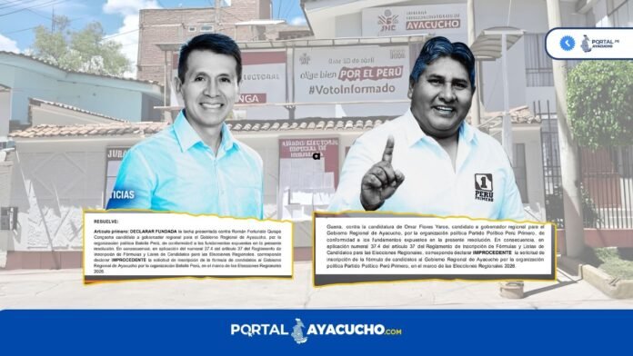 Las resoluciones dictadas por el JEE de Huamanga no solo inhabilitan a los aspirantes a la gobernación, sino que dejan fuera de contienda a las fórmulas regionales de manera integral.
